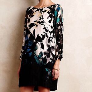 Anthropologie MaEve Shaded Garden Open Peek A Boo Long Sleeve Shift Dress XS